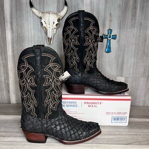 Cody James Exotic Pirarucu Genuine Fish Boots Mens 8 D Leather Western Cowboy
